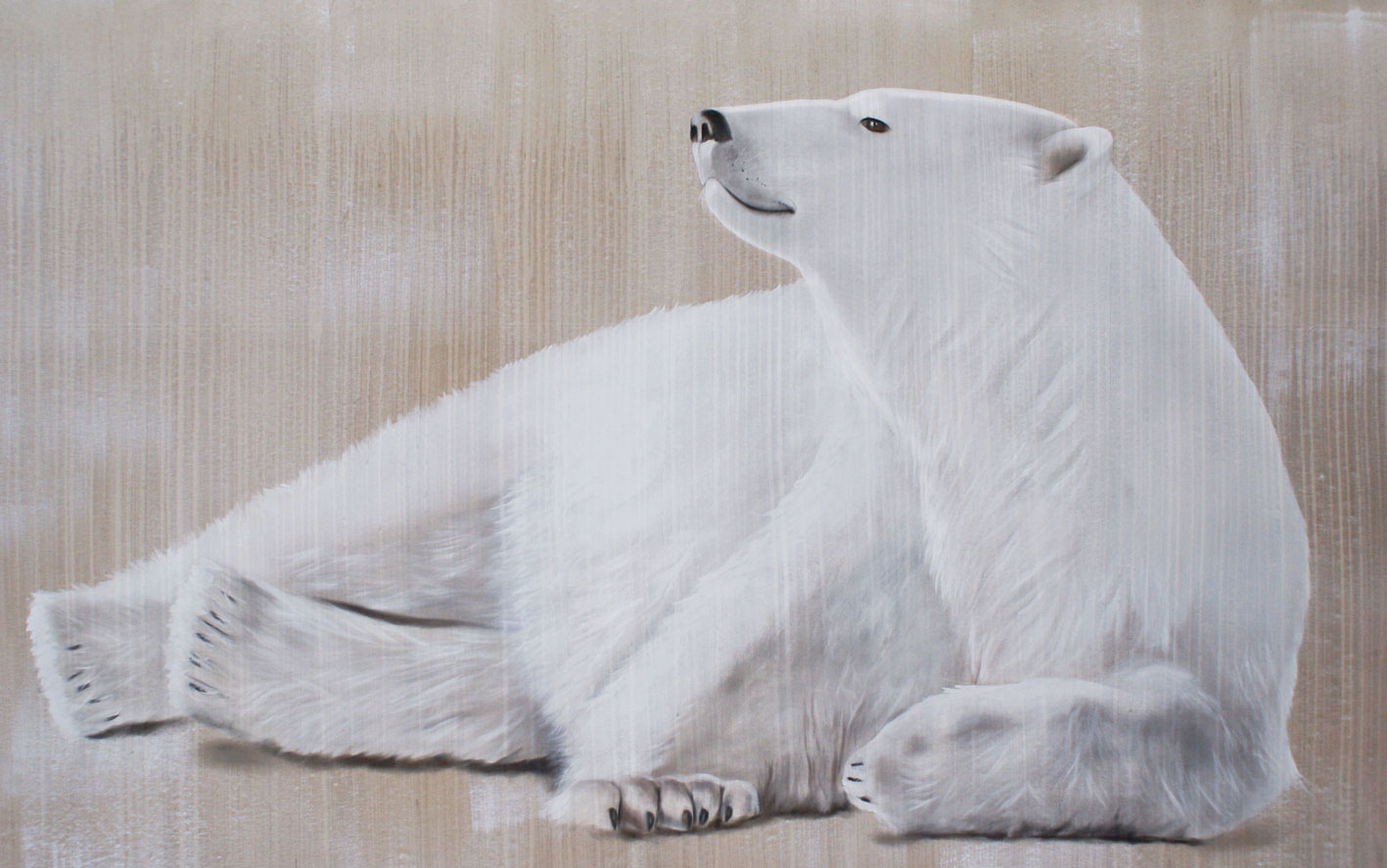 RELAXING-POLAR-BEAR-2 ours-blanc-polaire-déco-décoration-chalet-montagne-station-de-ski-sport-d`hiver-toile-imprimée-grand-format-luxe-haute-qualité Thierry Bisch artiste peintre animaux tableau art  nature biodiversité conservation  